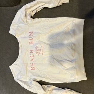 White Sweatshirt with Pink Beach Bum Print